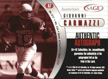 2000 SAGE - Autographs Silver #A7 Giovanni Carmazzi Back