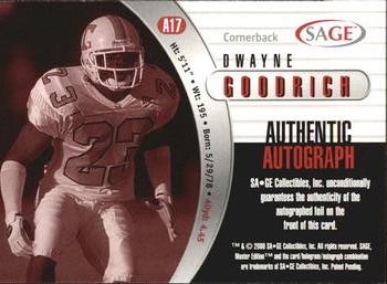 2000 SAGE - Autographs Silver #A17 Dwayne Goodrich Back
