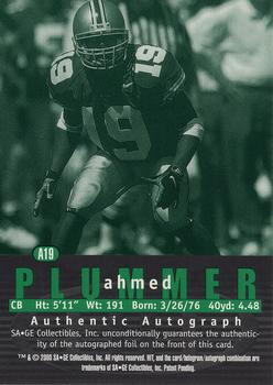 2000 SAGE HIT - Autographs Emerald #A19 Ahmed Plummer Back