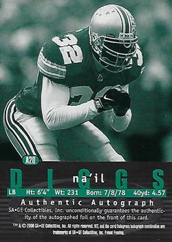 2000 SAGE HIT - Autographs Emerald #A20 Na'il Diggs Back