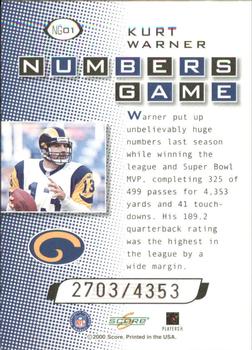 2000 Score - Numbers Game Silver #NG01 Kurt Warner Back