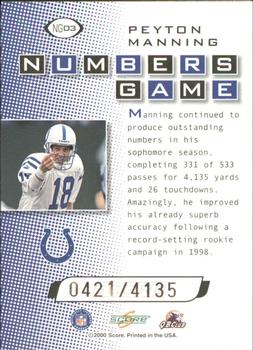 2000 Score - Numbers Game Silver #NG03 Peyton Manning Back