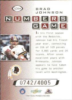2000 Score - Numbers Game Silver #NG04 Brad Johnson Back
