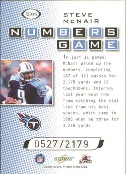 2000 Score - Numbers Game Silver #NG05 Steve McNair Back