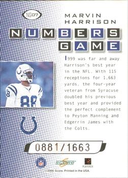 2000 Score - Numbers Game Silver #NG07 Marvin Harrison Back