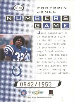 2000 Score - Numbers Game Silver #NG13 Edgerrin James Back