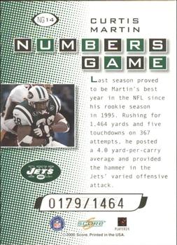 2000 Score - Numbers Game Silver #NG14 Curtis Martin Back