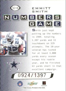 2000 Score - Numbers Game Silver #NG16 Emmitt Smith Back