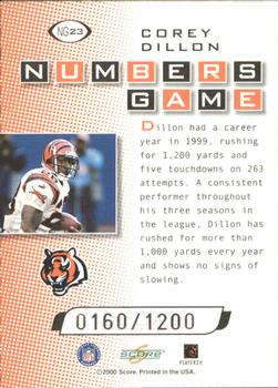 2000 Score - Numbers Game Silver #NG23 Corey Dillon Back
