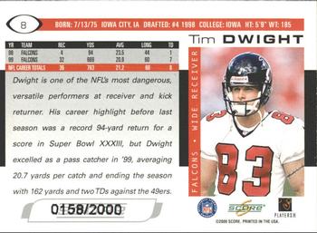 2000 Score - Scorecard #8 Tim Dwight Back