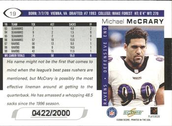 2000 Score - Scorecard #19 Michael McCrary Back