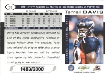 2000 Score - Scorecard #58 Terrell Davis Back