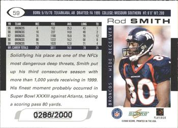 2000 Score - Scorecard #59 Rod Smith Back