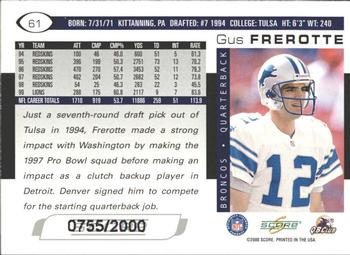 2000 Score - Scorecard #61 Gus Frerotte Back