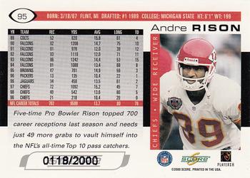2000 Score - Scorecard #95 Andre Rison Back