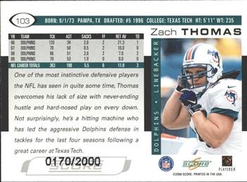 2000 Score - Scorecard #103 Zach Thomas Back