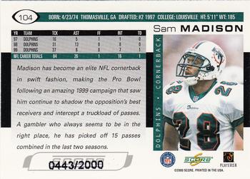 2000 Score - Scorecard #104 Sam Madison Back