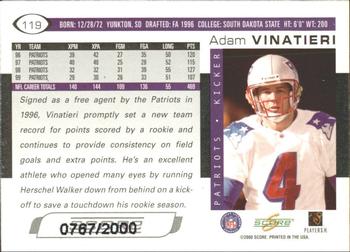 2000 Score - Scorecard #119 Adam Vinatieri Back