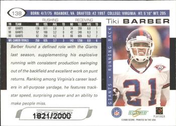 2000 Score - Scorecard #138 Tiki Barber Back