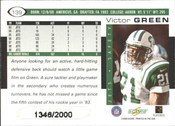 2000 Score - Scorecard #139 Victor Green Back