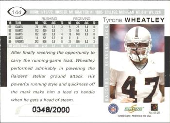 2000 Score - Scorecard #144 Tyrone Wheatley Back