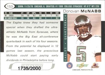2000 Score - Scorecard #153 Donovan McNabb Back