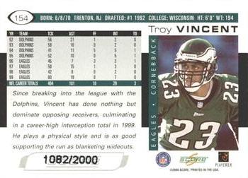 2000 Score - Scorecard #154 Troy Vincent Back