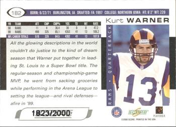 2000 Score - Scorecard #182 Kurt Warner Back