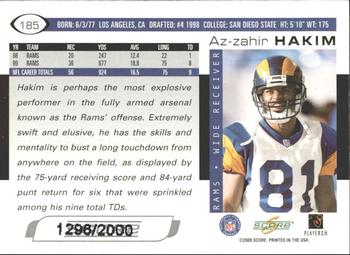 2000 Score - Scorecard #185 Az-Zahir Hakim Back