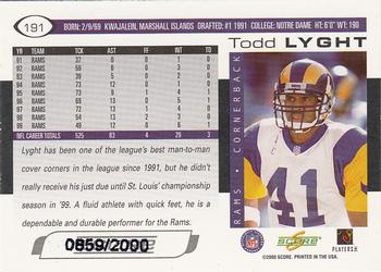 2000 Score - Scorecard #191 Todd Lyght Back