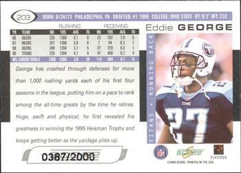 2000 Score - Scorecard #203 Eddie George Back