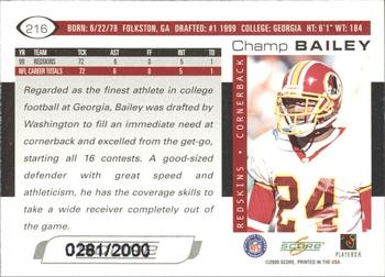 2000 Score - Scorecard #216 Champ Bailey Back