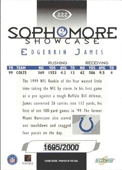 2000 Score - Scorecard #222 Edgerrin James Back