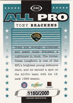 2000 Score - Scorecard #240 Tony Brackens Back