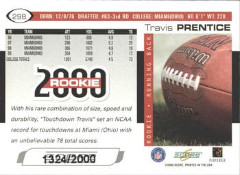 2000 Score - Scorecard #298 Travis Prentice Back