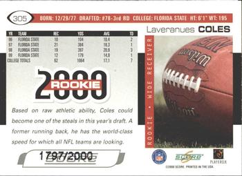2000 Score - Scorecard #305 Laveranues Coles Back