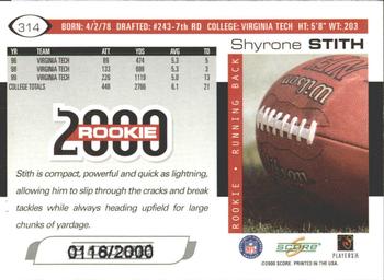 2000 Score - Scorecard #314 Shyrone Stith Back