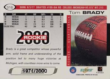 2000 Score - Scorecard #316 Tom Brady Back