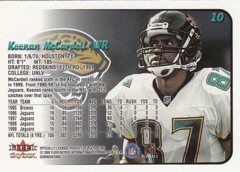 2000 SkyBox Dominion - Extra #10 Keenan McCardell Back