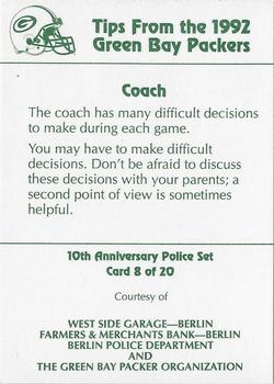 1992 Green Bay Packers Police - West Side Garage - Berlin Farmers & Merchants Bank - Berlin Police Department #8 Mike Holmgren Back