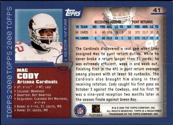 2000 Topps - Topps Collection #41 Mac Cody Back