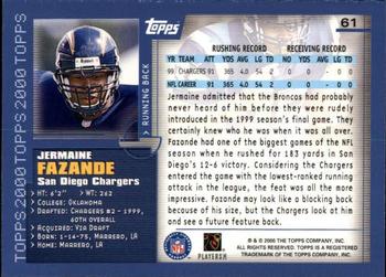 2000 Topps - Topps Collection #61 Jermaine Fazande Back