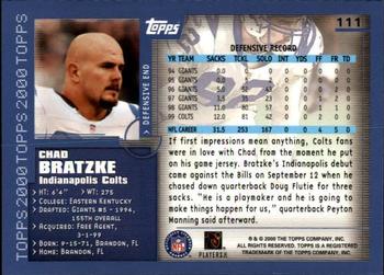 2000 Topps - Topps Collection #111 Chad Bratzke Back