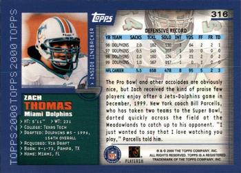 2000 Topps - Topps Collection #316 Zach Thomas Back