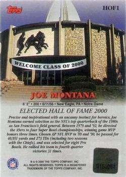 2000 Topps - Hall of Fame Autographs #HOF1 Joe Montana Back