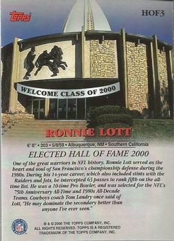 2000 Topps - Hall of Fame Class of 2000 #HOF3 Ronnie Lott Back