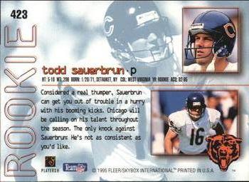 1995 Ultra #423 Todd Sauerbrun Back
