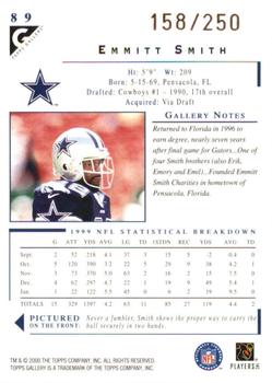 2000 Topps Gallery - Player's Private Issue #89 Emmitt Smith Back