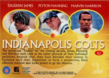 2000 Topps Gold Label - Bullion #B2 Edgerrin James / Peyton Manning / Marvin Harrison Back