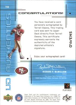 2000 UD Ionix - UD Authentics #TO Terrell Owens Back